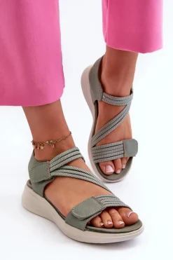 Damskie Evento Damskie Wygodne Sandały Na Rzep Zielone Eladora