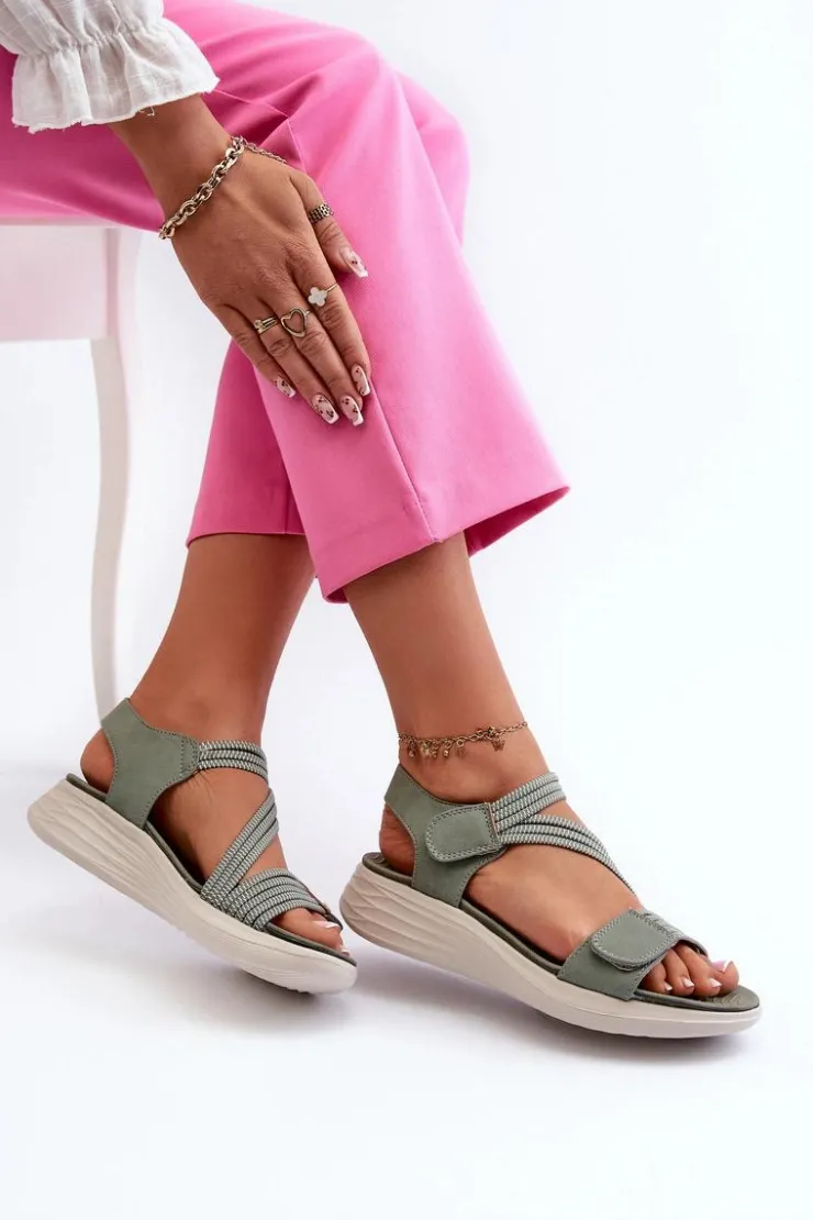 Damskie Evento Damskie Wygodne Sandały Na Rzep Zielone Eladora