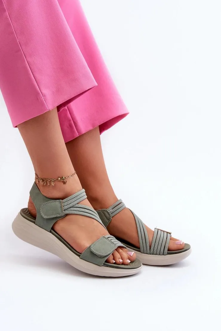 Damskie Evento Damskie Wygodne Sandały Na Rzep Zielone Eladora