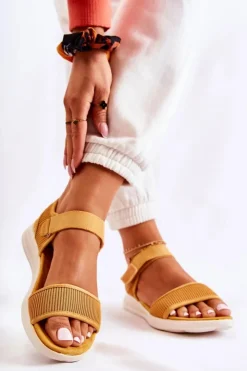 Damskie Evento Damskie Wygodne Sandały Na Rzep Żółte Sidney