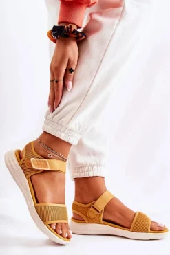 Damskie Evento Damskie Wygodne Sandały Na Rzep Żółte Sidney