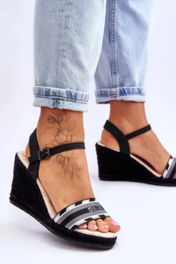 Damskie Big Star Shoes Damskie Wygodne Sandały Na Koturnie Big Star LL274877 Czarne