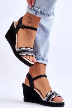 Damskie Big Star Shoes Damskie Wygodne Sandały Na Koturnie Big Star LL274877 Czarne