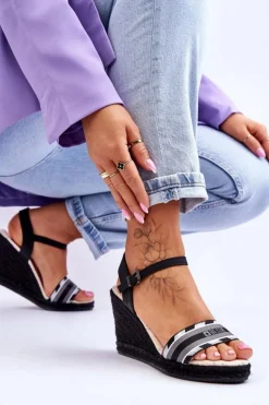 Damskie Big Star Shoes Damskie Wygodne Sandały Na Koturnie Big Star LL274877 Czarne