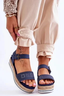 Damskie Big Star Shoes Damskie Wygodne Sandały Na Platformie Big Star LL274869 Granatowe
