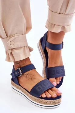 Damskie Big Star Shoes Damskie Wygodne Sandały Na Platformie Big Star LL274869 Granatowe