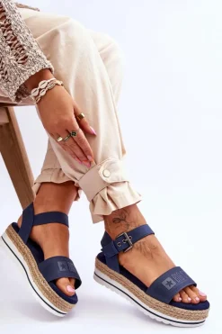 Damskie Big Star Shoes Damskie Wygodne Sandały Na Platformie Big Star LL274869 Granatowe