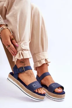 Damskie Big Star Shoes Damskie Wygodne Sandały Na Platformie Big Star LL274869 Granatowe