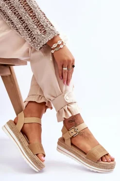 Damskie Big Star Shoes Damskie Wygodne Sandały Na Platformie Big Star LL274872 Beżowe