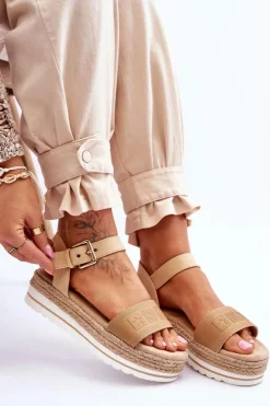 Damskie Big Star Shoes Damskie Wygodne Sandały Na Platformie Big Star LL274872 Beżowe