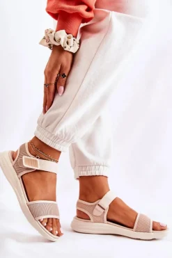Sale Evento Damskie Wygodne Sandały Na Rzep Beżowe Sidney