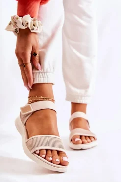 Sale Evento Damskie Wygodne Sandały Na Rzep Beżowe Sidney