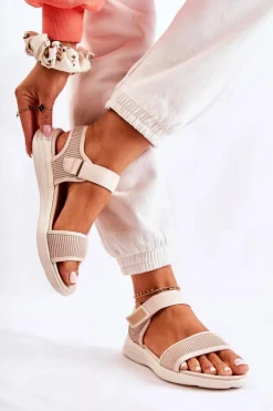 Sale Evento Damskie Wygodne Sandały Na Rzep Beżowe Sidney