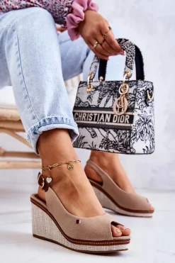 Boto Sandały Na Koturnie*Damskie Wygodne Sandały Na Koturnie Ciemnobeżowe Thallas