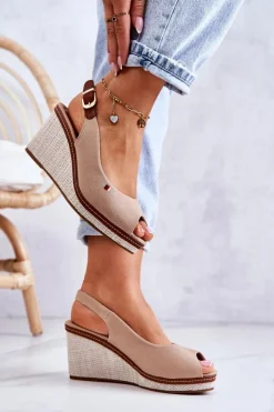 Boto Sandały Na Koturnie*Damskie Wygodne Sandały Na Koturnie Ciemnobeżowe Thallas