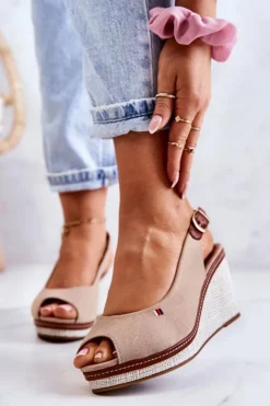 Boto Sandały Na Koturnie*Damskie Wygodne Sandały Na Koturnie Ciemnobeżowe Thallas