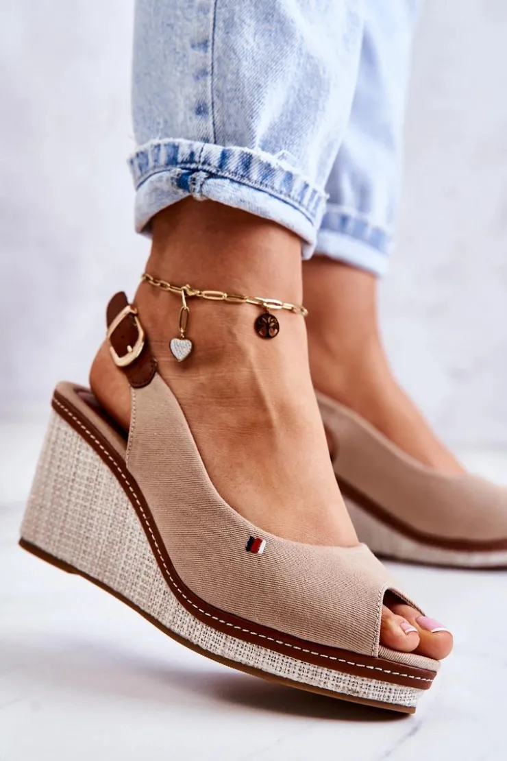 Boto Sandały Na Koturnie*Damskie Wygodne Sandały Na Koturnie Ciemnobeżowe Thallas