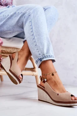 Boto Sandały Na Koturnie*Damskie Wygodne Sandały Na Koturnie Ciemnobeżowe Thallas