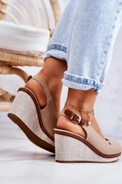 Boto Sandały Na Koturnie*Damskie Wygodne Sandały Na Koturnie Ciemnobeżowe Thallas