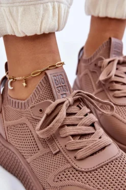 Discount Big Star Shoes Damskie Wygodne Sneakersy Memory Foam System Big Star LL274416 Jasnobrązowe