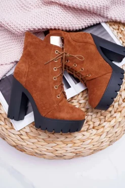 Damskie Boto Damskie Wysokie Botki Camel Zamszowe Grunge Midow