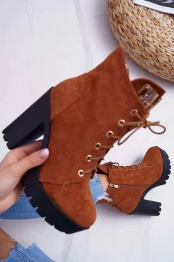 Damskie Boto Damskie Wysokie Botki Camel Zamszowe Grunge Midow