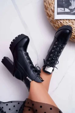 Hot Boto Damskie Wysokie Botki Czarne Grunge Midow