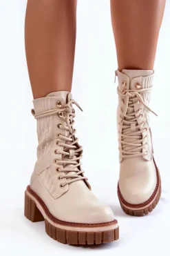 Damskie Evento Damskie Wysokie Botki Glany Na Zamek Beżowe Enroe