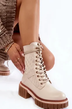 Damskie Evento Damskie Wysokie Botki Glany Na Zamek Beżowe Enroe