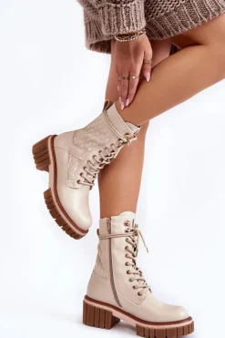 Damskie Evento Damskie Wysokie Botki Glany Na Zamek Beżowe Enroe