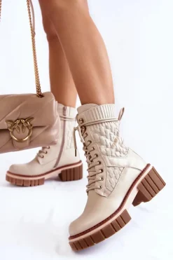 Damskie Evento Damskie Wysokie Botki Glany Na Zamek Beżowe Enroe