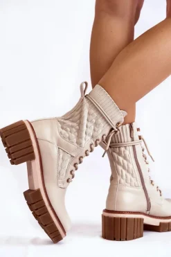 Damskie Evento Damskie Wysokie Botki Glany Na Zamek Beżowe Enroe