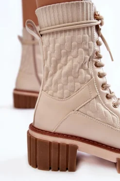 Damskie Evento Damskie Wysokie Botki Glany Na Zamek Beżowe Enroe