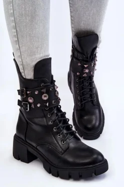 Damskie Boto Damskie Wysokie Botki Na Suwak Czarne Kastella