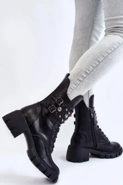 Damskie Boto Damskie Wysokie Botki Na Suwak Czarne Kastella