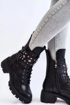 Damskie Boto Damskie Wysokie Botki Na Suwak Czarne Kastella