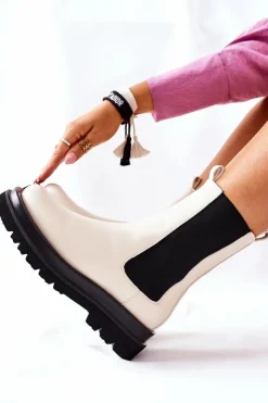 Damskie Damskie buty S.Barski Damskie Wysokie Botki Sztyblety Beżowe Belive