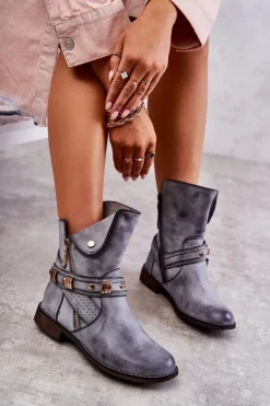 Boto Botki Zimowe Damskie|Botki Płaskie*Damskie Wysokie Botki Z Ozdobami Niebieskie Alisa