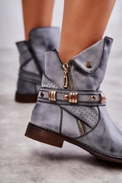 Boto Botki Zimowe Damskie|Botki Płaskie*Damskie Wysokie Botki Z Ozdobami Niebieskie Alisa