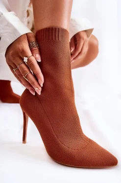 Damskie Boto Damskie Wysokie Botki Ze Skarpetą Na Szpilce Camel Luisell