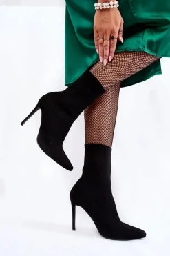 Boto Botki Wiosenne|Czarne Botki*Damskie Wysokie Botki Ze Skarpetą Na Szpilce Czarne Luisell