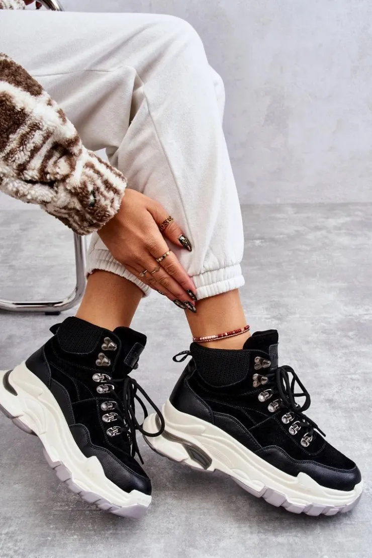 Damskie GOE Damskie Wysokie Buty Sportowe KK2N4098 Czarne