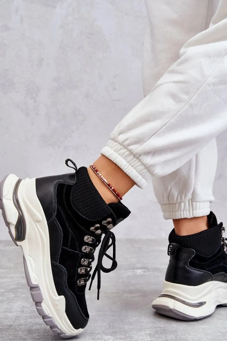 Damskie GOE Damskie Wysokie Buty Sportowe KK2N4098 Czarne