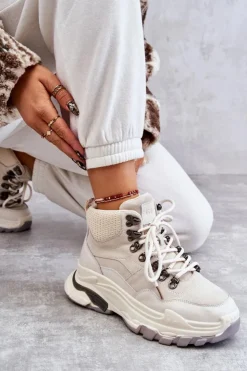 Discount GOE Damskie Wysokie Buty Sportowe KK2N4097 Jasnobeżowe