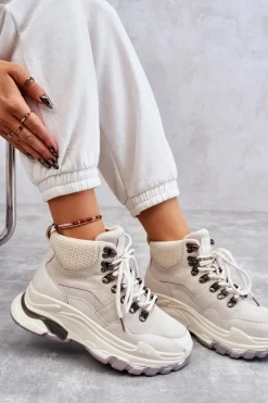 Discount GOE Damskie Wysokie Buty Sportowe KK2N4097 Jasnobeżowe