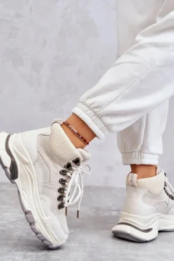Discount GOE Damskie Wysokie Buty Sportowe KK2N4097 Jasnobeżowe