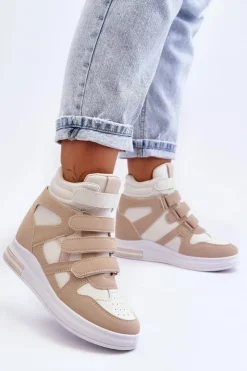 Boto Sneakersy Damskie*Damskie Wysokie Buty Sportowe Na Ukrytym Koturnie Beżowe Inari