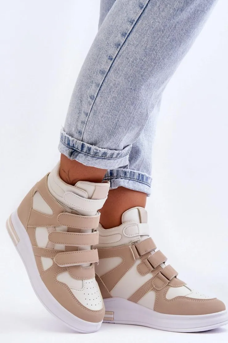Boto Sneakersy Damskie*Damskie Wysokie Buty Sportowe Na Ukrytym Koturnie Beżowe Inari