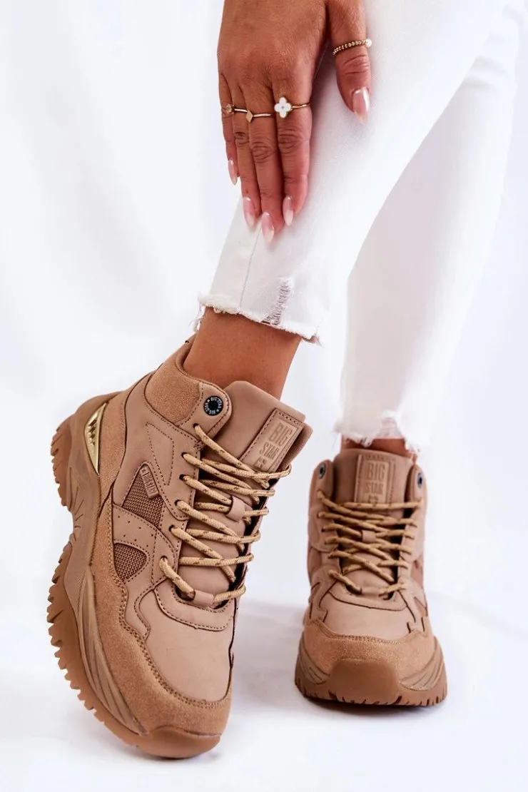 Big Star Shoes Sneakersy Damskie*Damskie Wysokie Buty Sportowe Memory Foam System Big Star KK274355 Beżowe