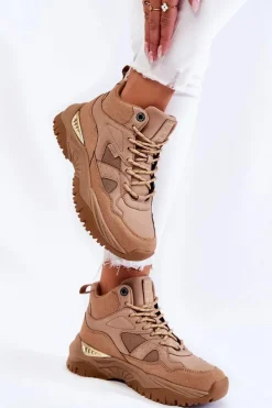 Big Star Shoes Sneakersy Damskie*Damskie Wysokie Buty Sportowe Memory Foam System Big Star KK274355 Beżowe